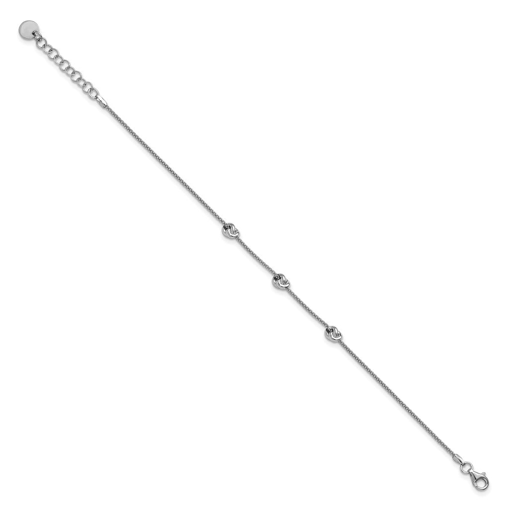 Sterling Silver RH-plt Polished Love Knot  w/1in ext. Bracelet