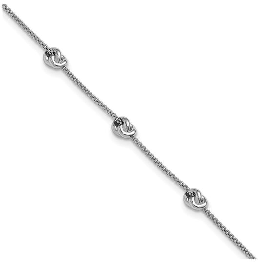 Sterling Silver RH-plt Polished Love Knot  w/1in ext. Bracelet