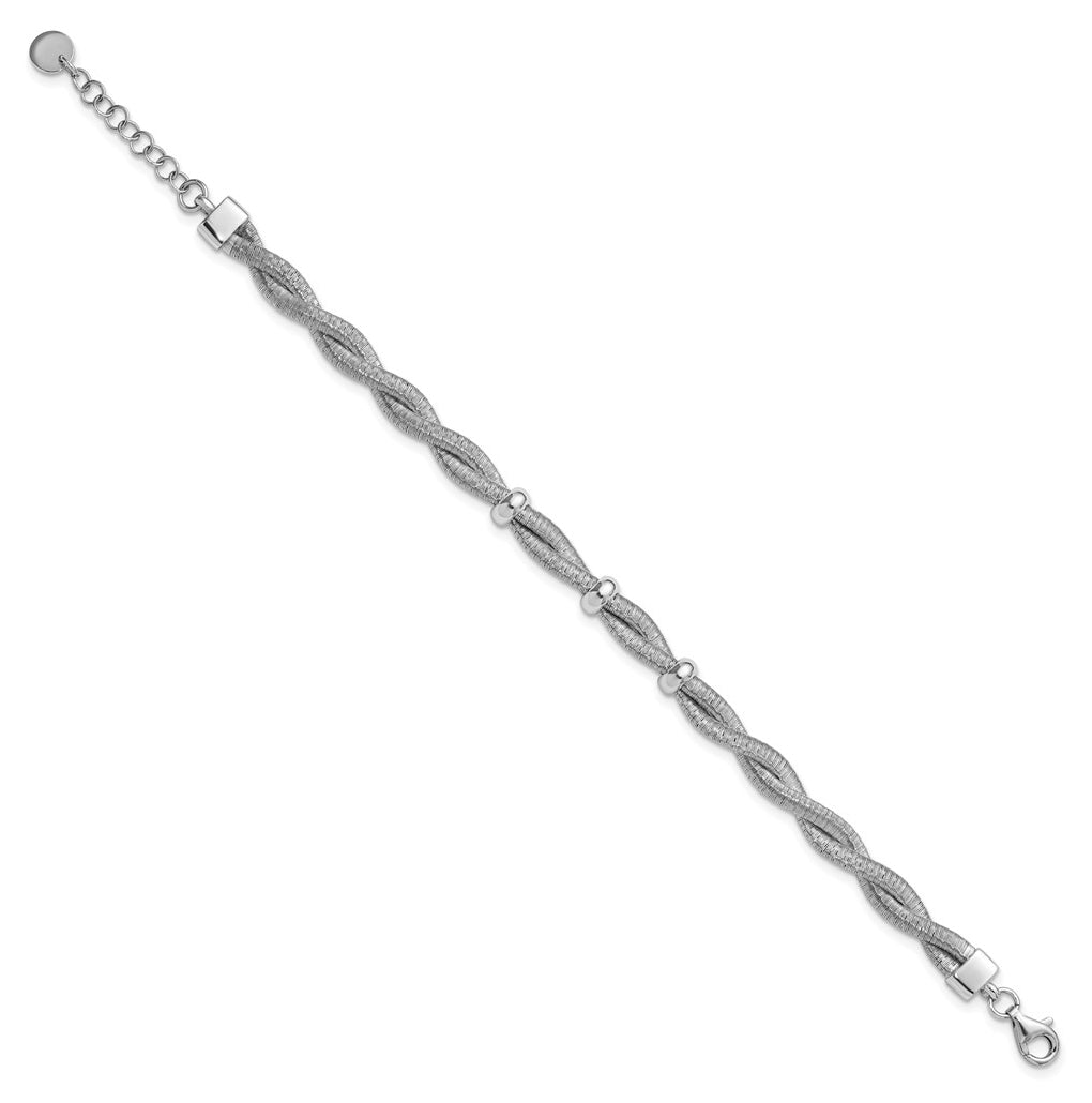 Sterling Silver RH-plated Polished Braided w/1in ext. Bracelet