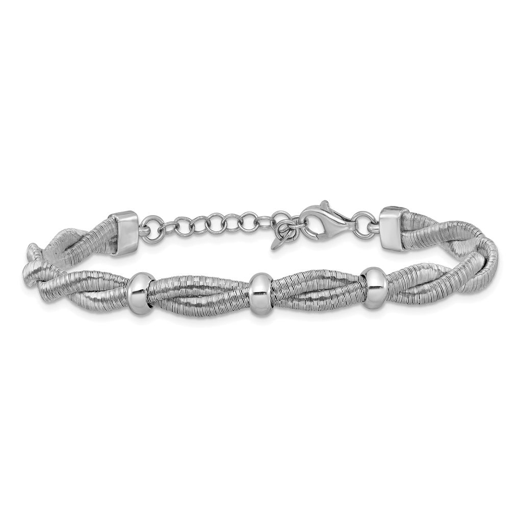 Sterling Silver RH-plated Polished Braided w/1in ext. Bracelet