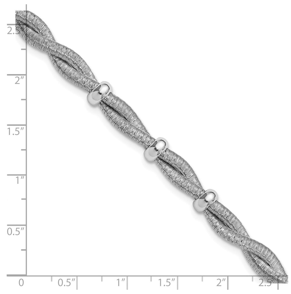 Sterling Silver RH-plated Polished Braided w/1in ext. Bracelet