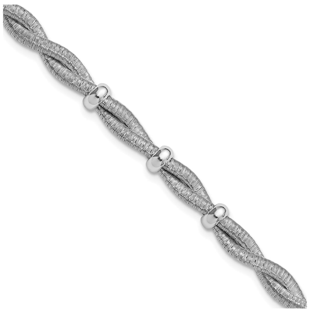 Sterling Silver RH-plated Polished Braided w/1in ext. Bracelet