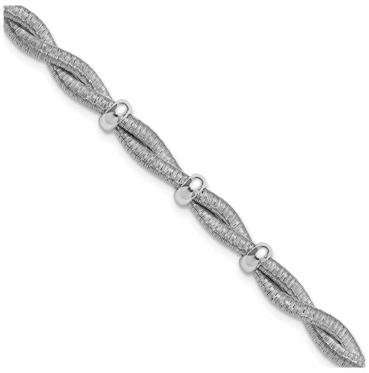 Sterling Silver RH-plated Polished Braided w/1in ext. Bracelet