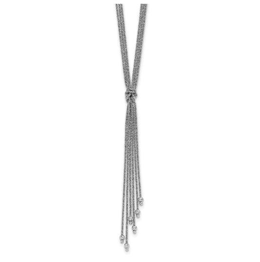 Sterling Silver RH-plt Pol/Dia-cut Drop w/2in ext. Necklace