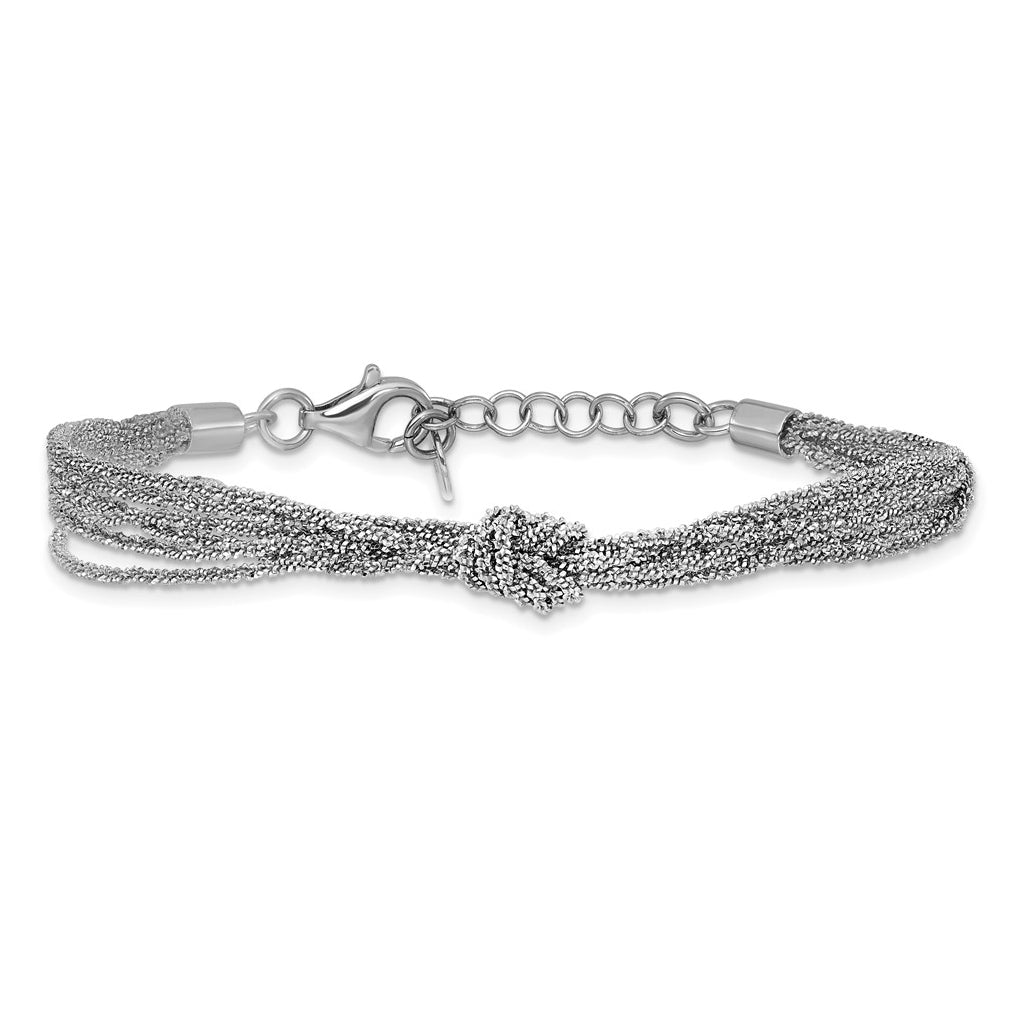 Sterling Silver RH-plt Pol/Dia-cut Multi-strand w/1in ext Bracelet