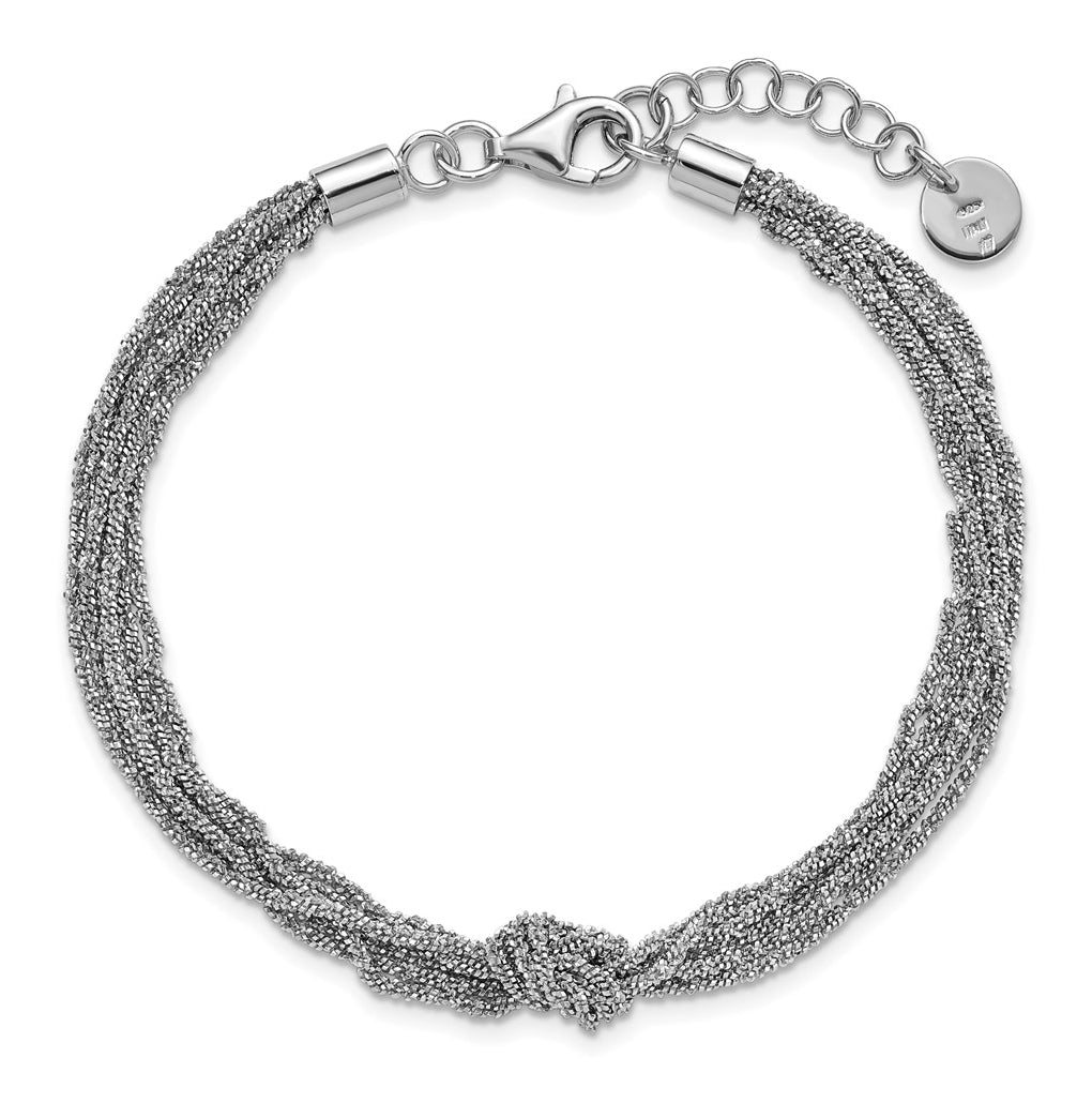 Sterling Silver RH-plt Pol/Dia-cut Multi-strand w/1in ext Bracelet