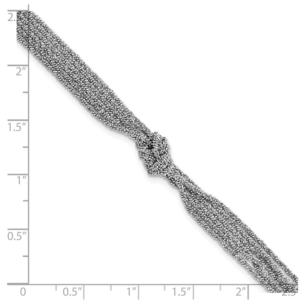 Sterling Silver RH-plt Pol/Dia-cut Multi-strand w/1in ext Bracelet