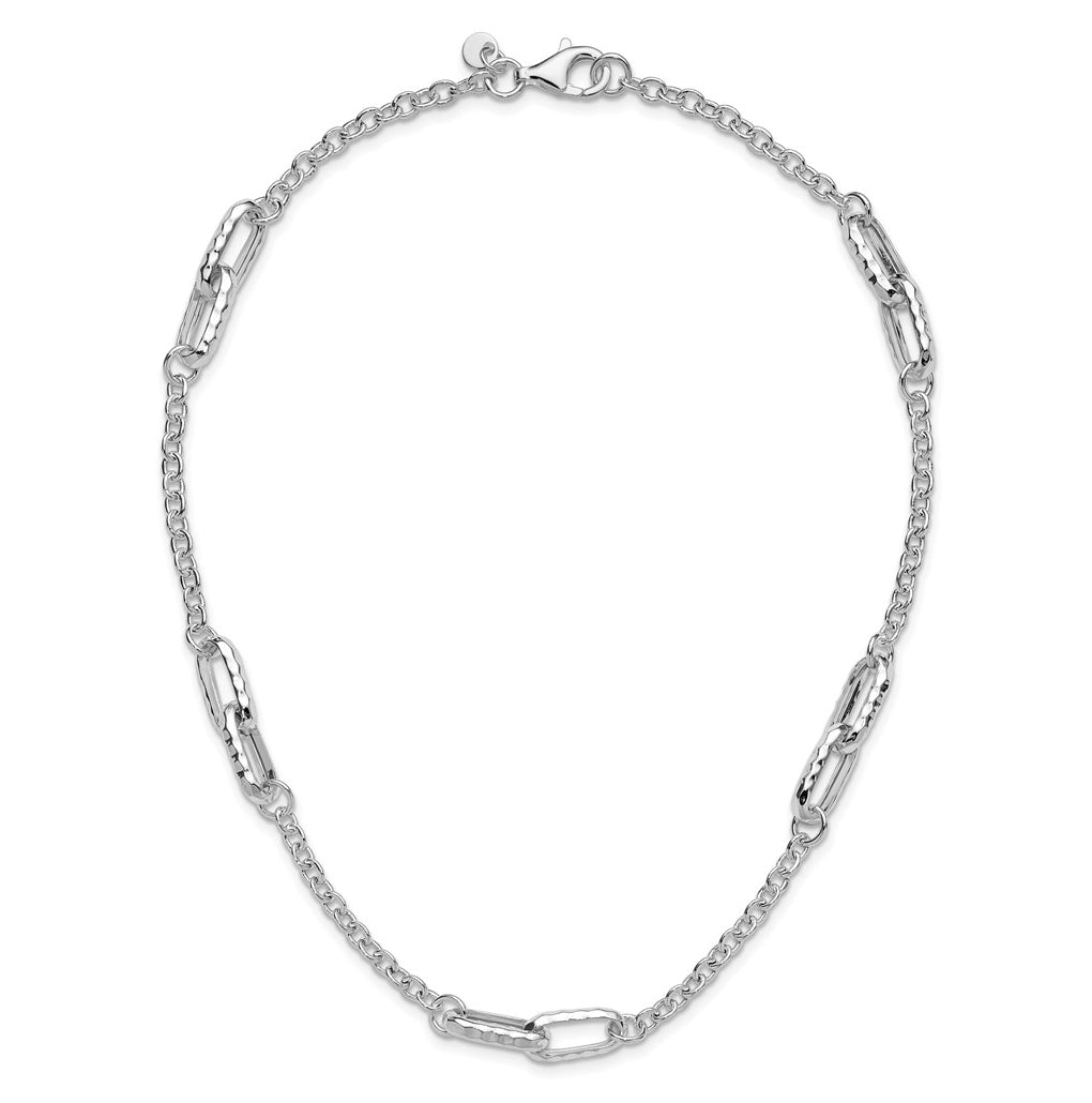 Sterling Silver RH-plated Polished and Hammered Link Necklace