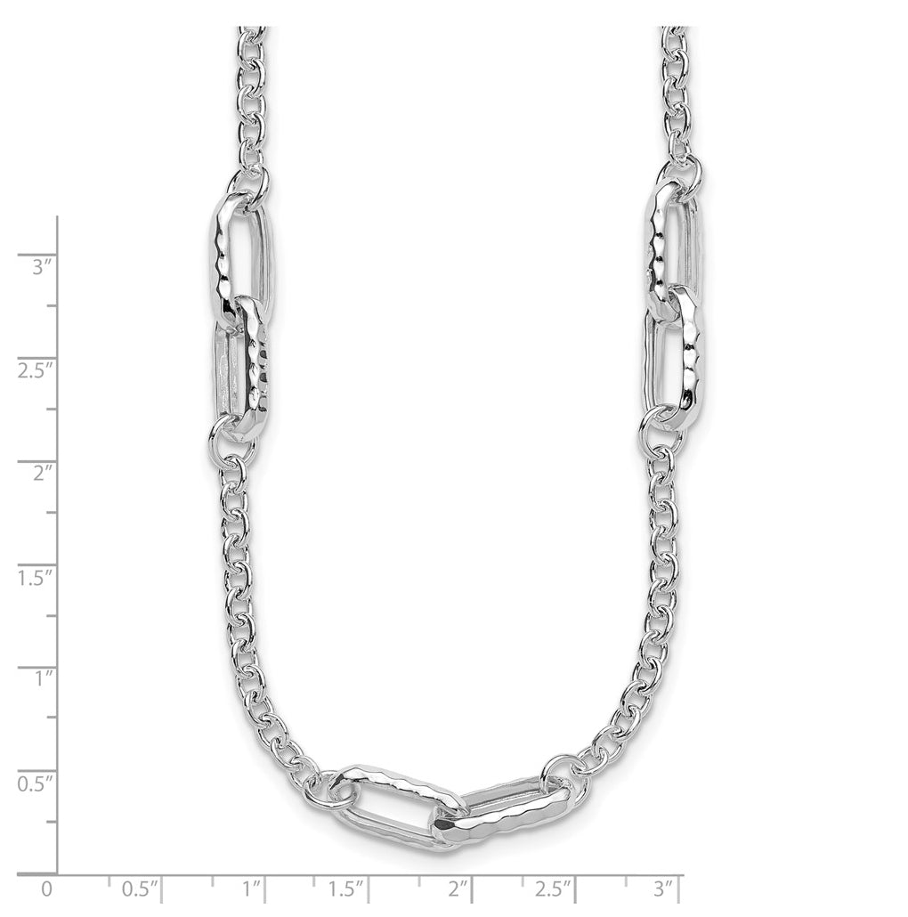 Sterling Silver RH-plated Polished and Hammered Link Necklace