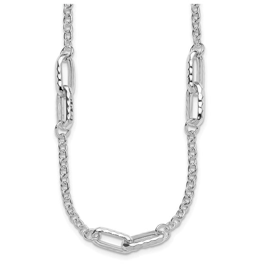 Sterling Silver RH-plated Polished and Hammered Link Necklace