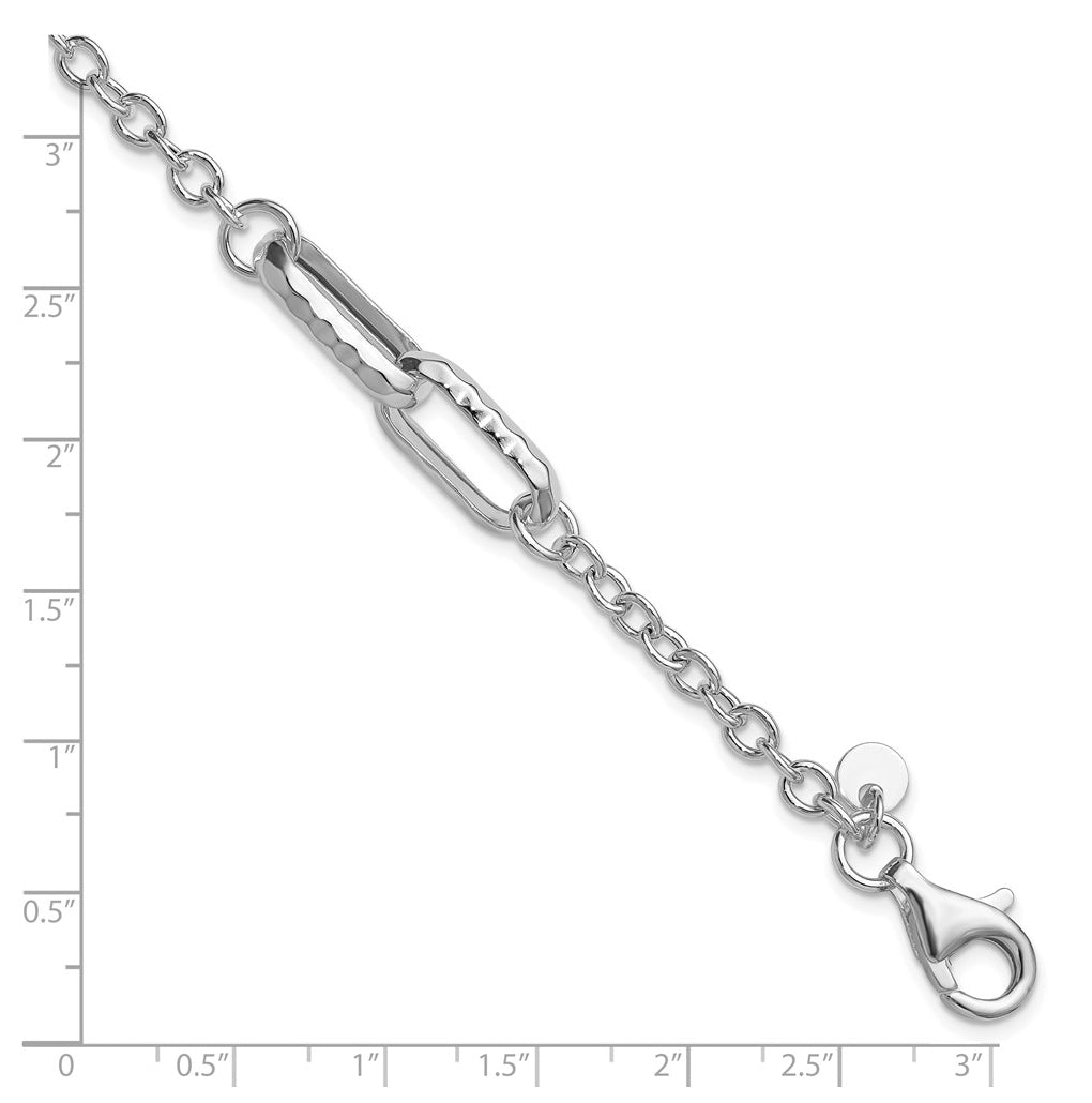 Sterling Silver RH-plated Polished and Hammered Link Bracelet