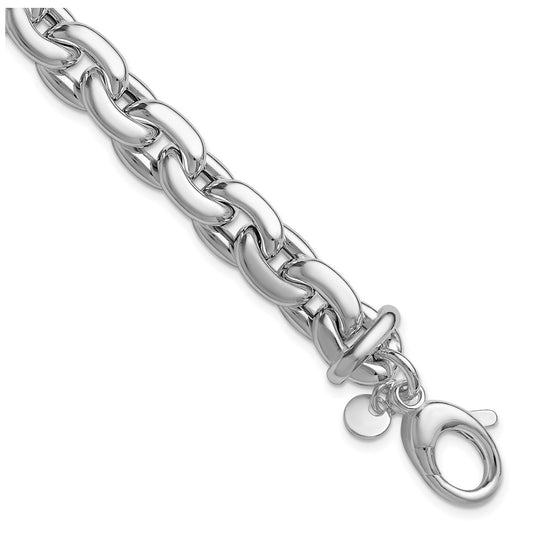 Sterling Silver RH-plt Polished Cable Link w/.5in ext. Bracelet