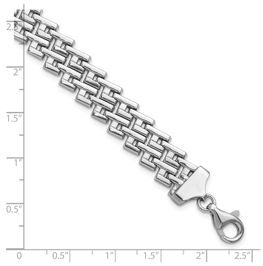 Sterling Silver Rhodium-Plated Flat Fancy Link Bracelet