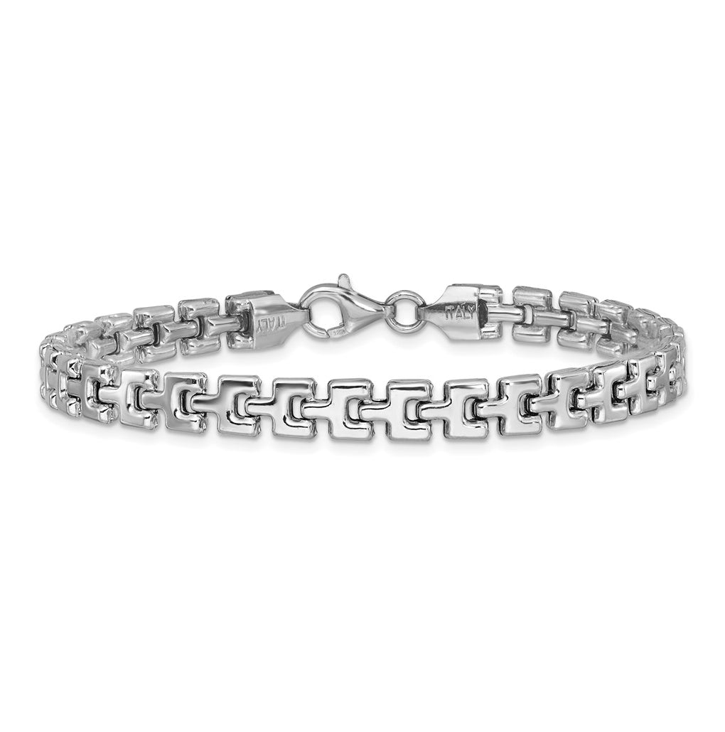 Sterling Silver Rhodium-Plated Fancy Link Bracelet