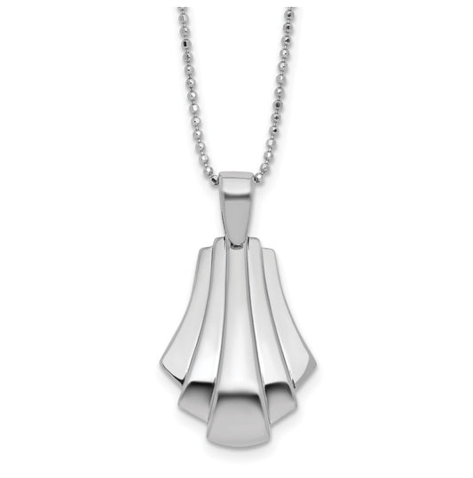 Sterling Silver Rh-Plat Polished Fancy Pendant on Beaded Necklace