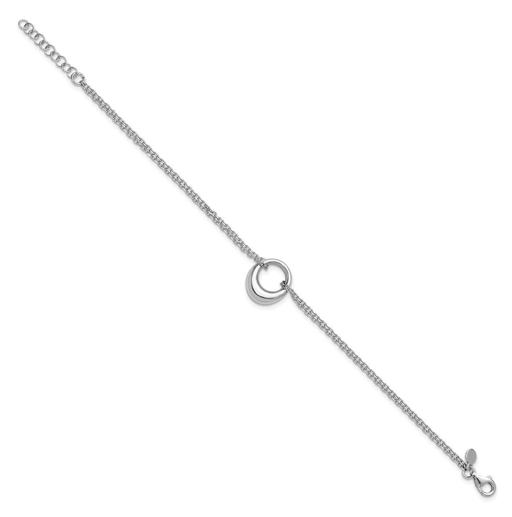 Sterling Silver RH-plated Open Circle 2-Strand w/1in ext. Bracelet