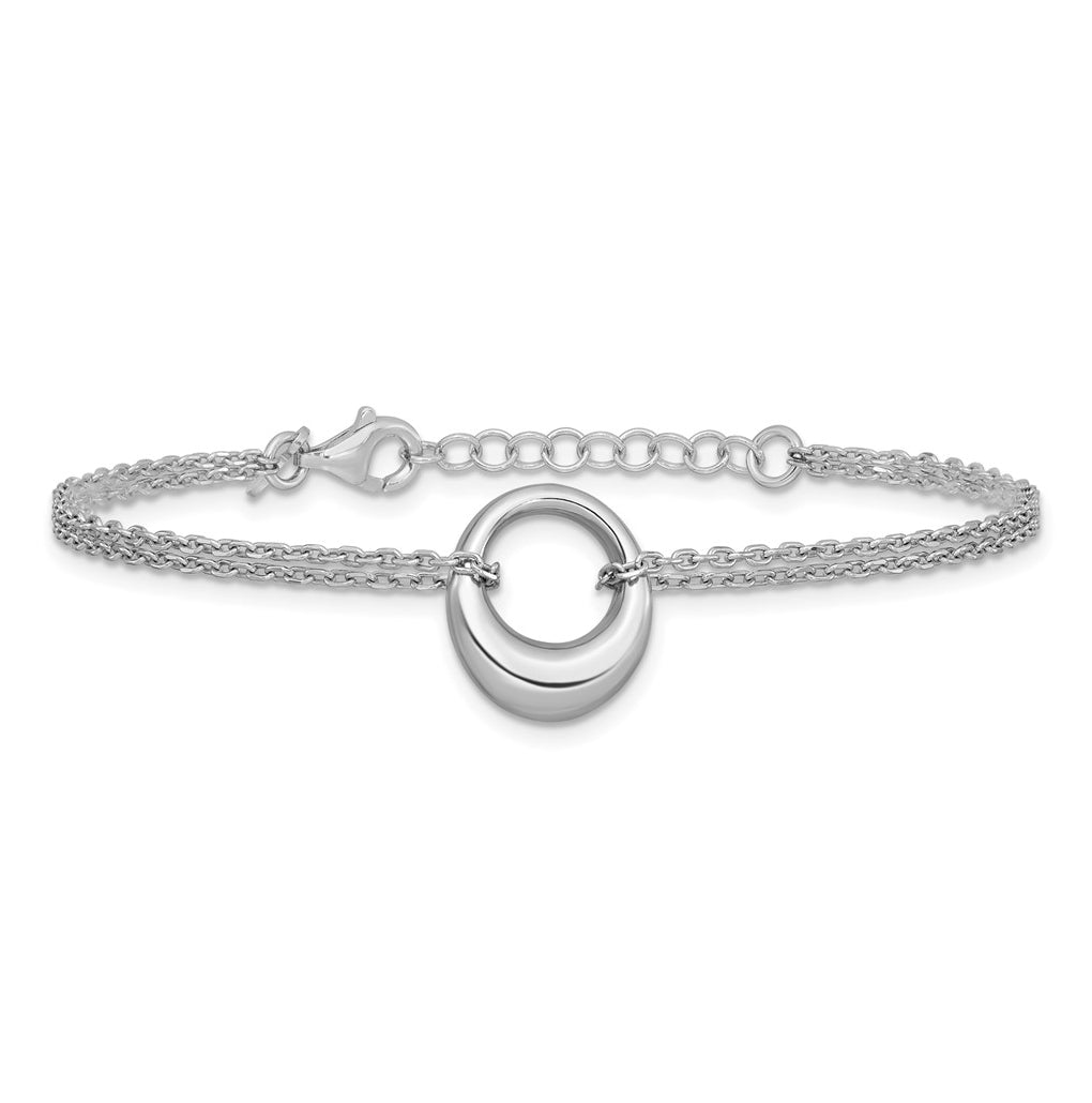 Sterling Silver RH-plated Open Circle 2-Strand w/1in ext. Bracelet