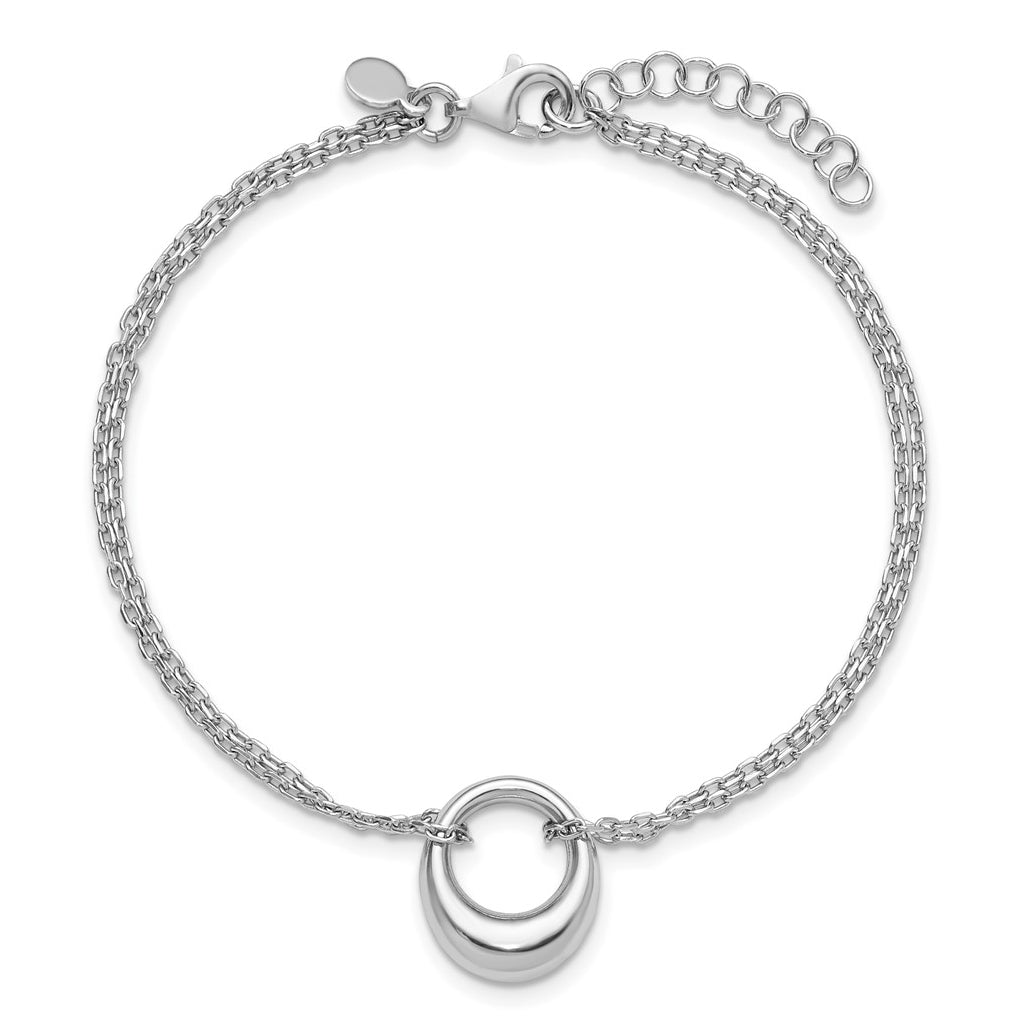 Sterling Silver RH-plated Open Circle 2-Strand w/1in ext. Bracelet