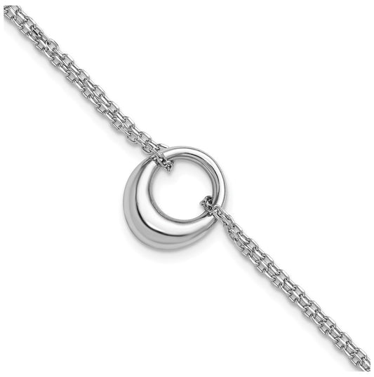 Sterling Silver RH-plated Open Circle 2-Strand w/1in ext. Bracelet