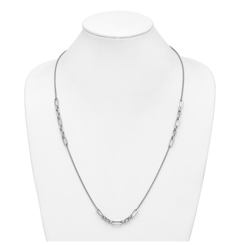 Sterling Silver RH-plated Fancy Oval Station Links Necklace