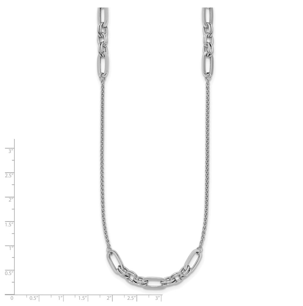 Sterling Silver RH-plated Fancy Oval Station Links Necklace