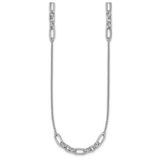 Sterling Silver RH-plated Fancy Oval Station Links Necklace