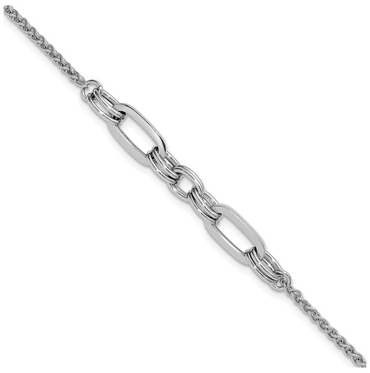 Sterling Silver RH-plated Fancy Oval Links w/1in ext. Bracelet