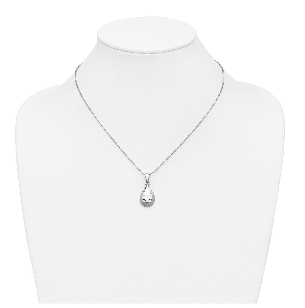Sterling Silver RH-plated Hammered Pendant Necklace