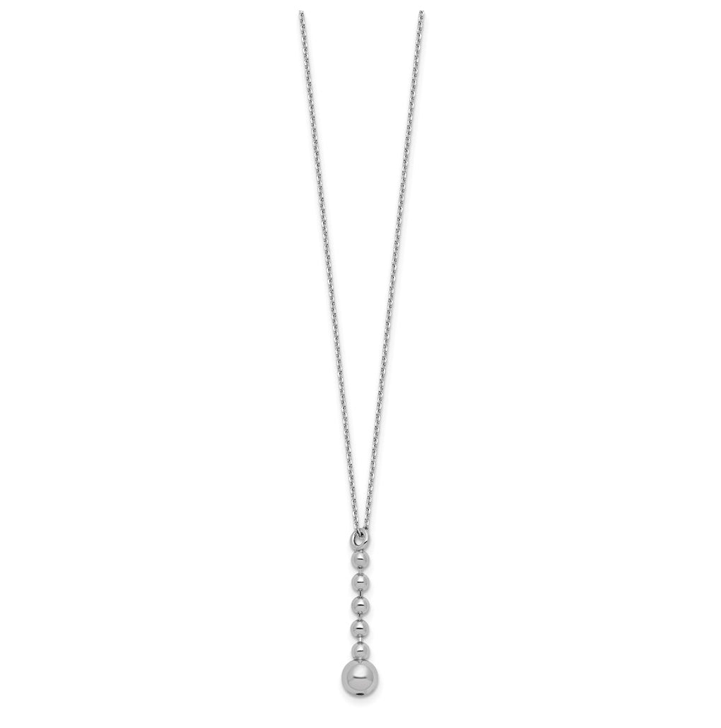 Sterling Silver RH-plated Polished Beads w/2in ext. Necklace