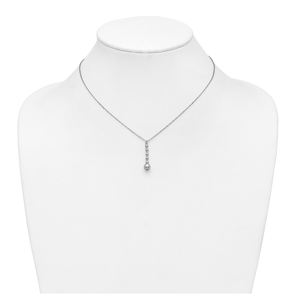 Sterling Silver RH-plated Polished Beads w/2in ext. Necklace
