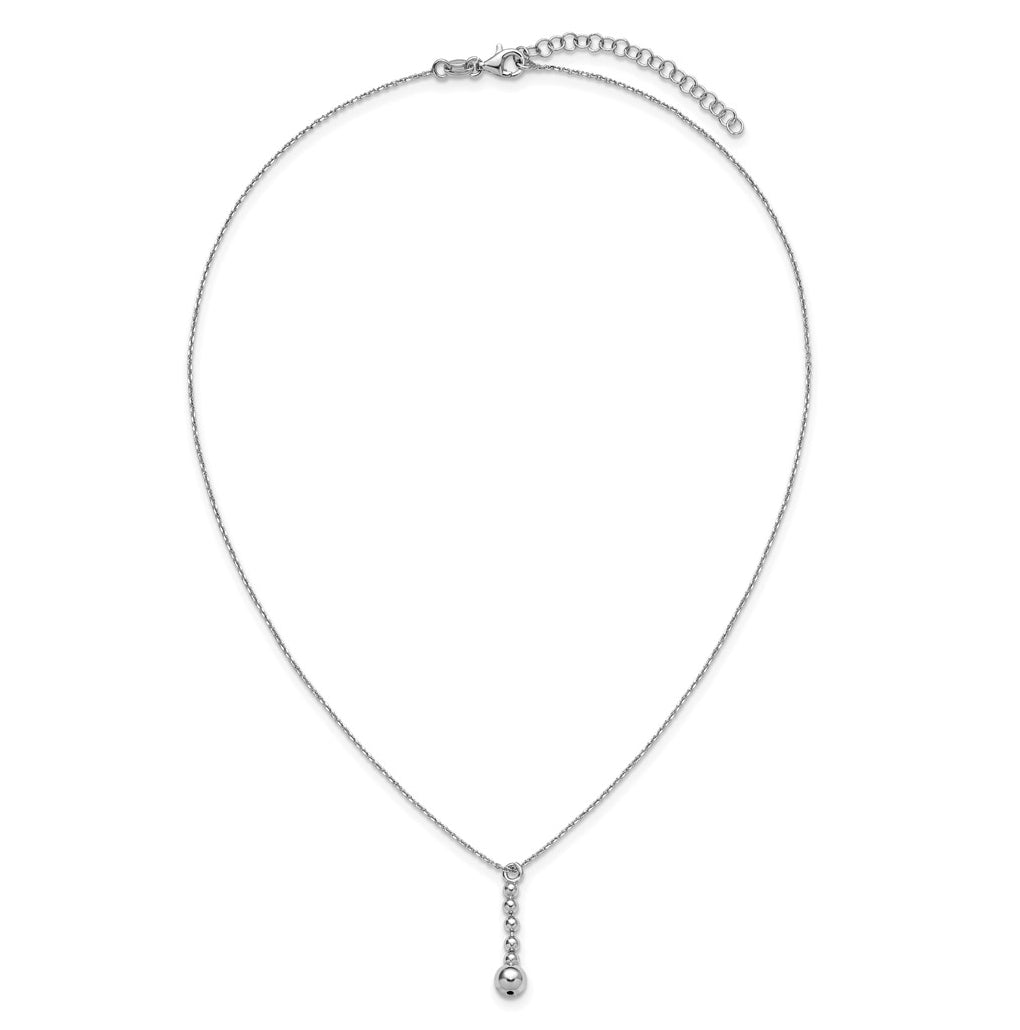Sterling Silver RH-plated Polished Beads w/2in ext. Necklace