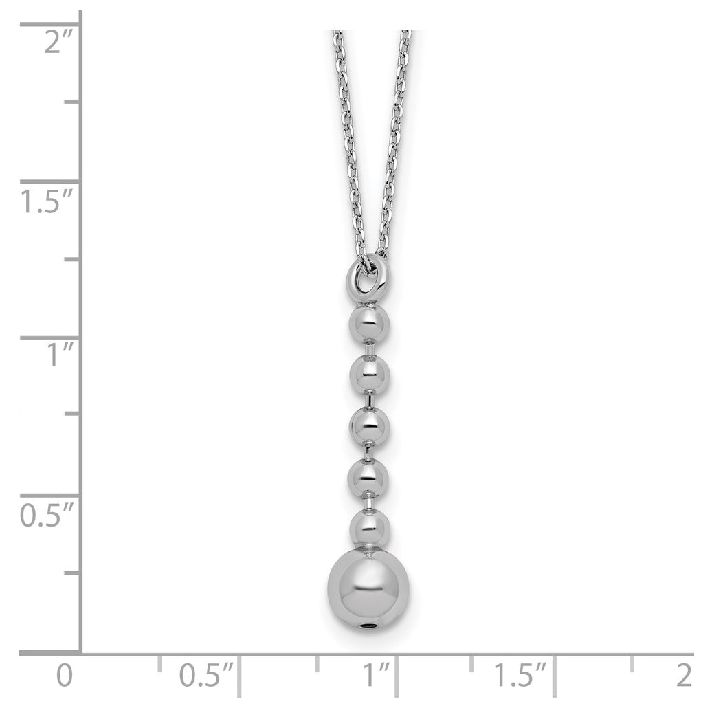 Sterling Silver RH-plated Polished Beads w/2in ext. Necklace