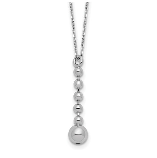 Sterling Silver RH-plated Polished Beads w/2in ext. Necklace