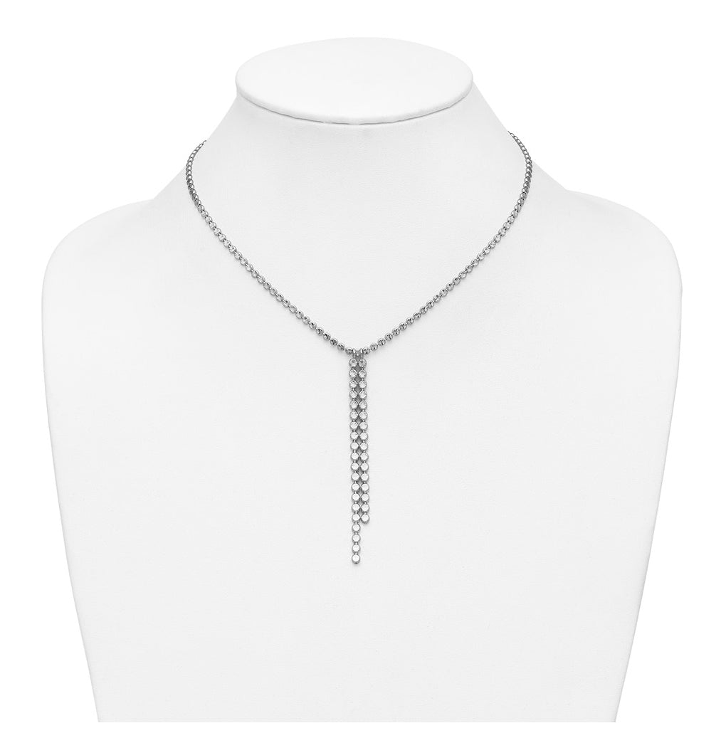 Sterling Silver RH-plated Polished DC Drop w/2 ext. Necklace