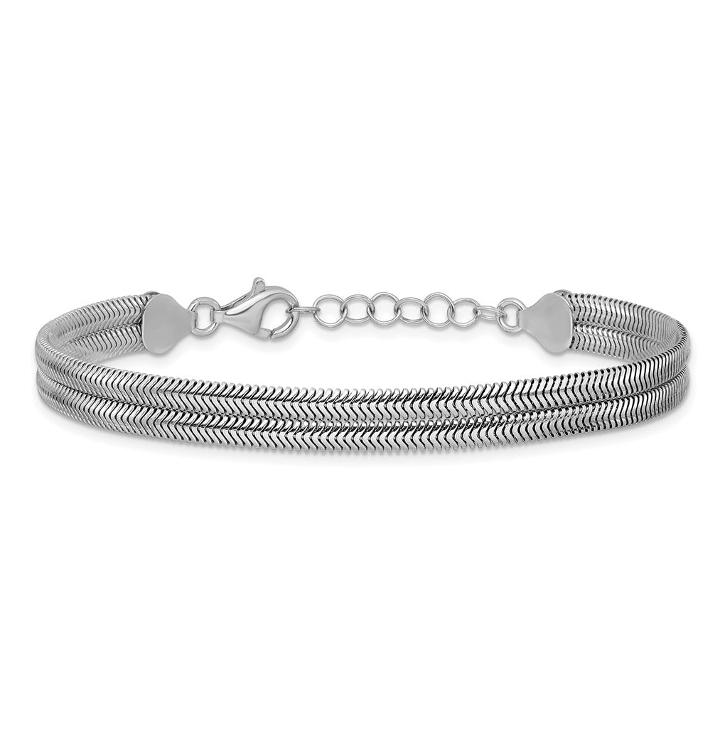 Sterling Silver RH-Plated Pol. Fancy 2-strand w/1in ext. Bracelet