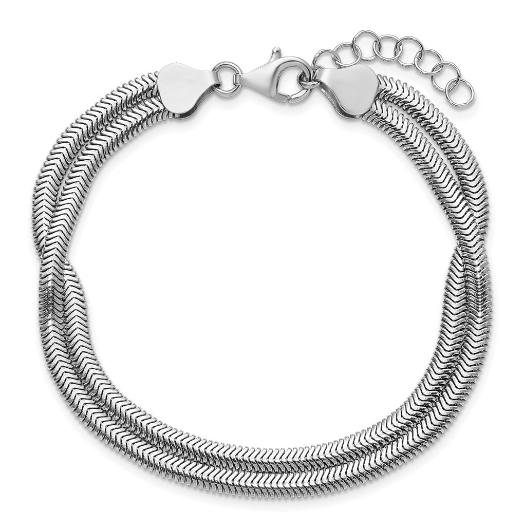 Sterling Silver RH-Plated Pol. Fancy 2-strand w/1in ext. Bracelet