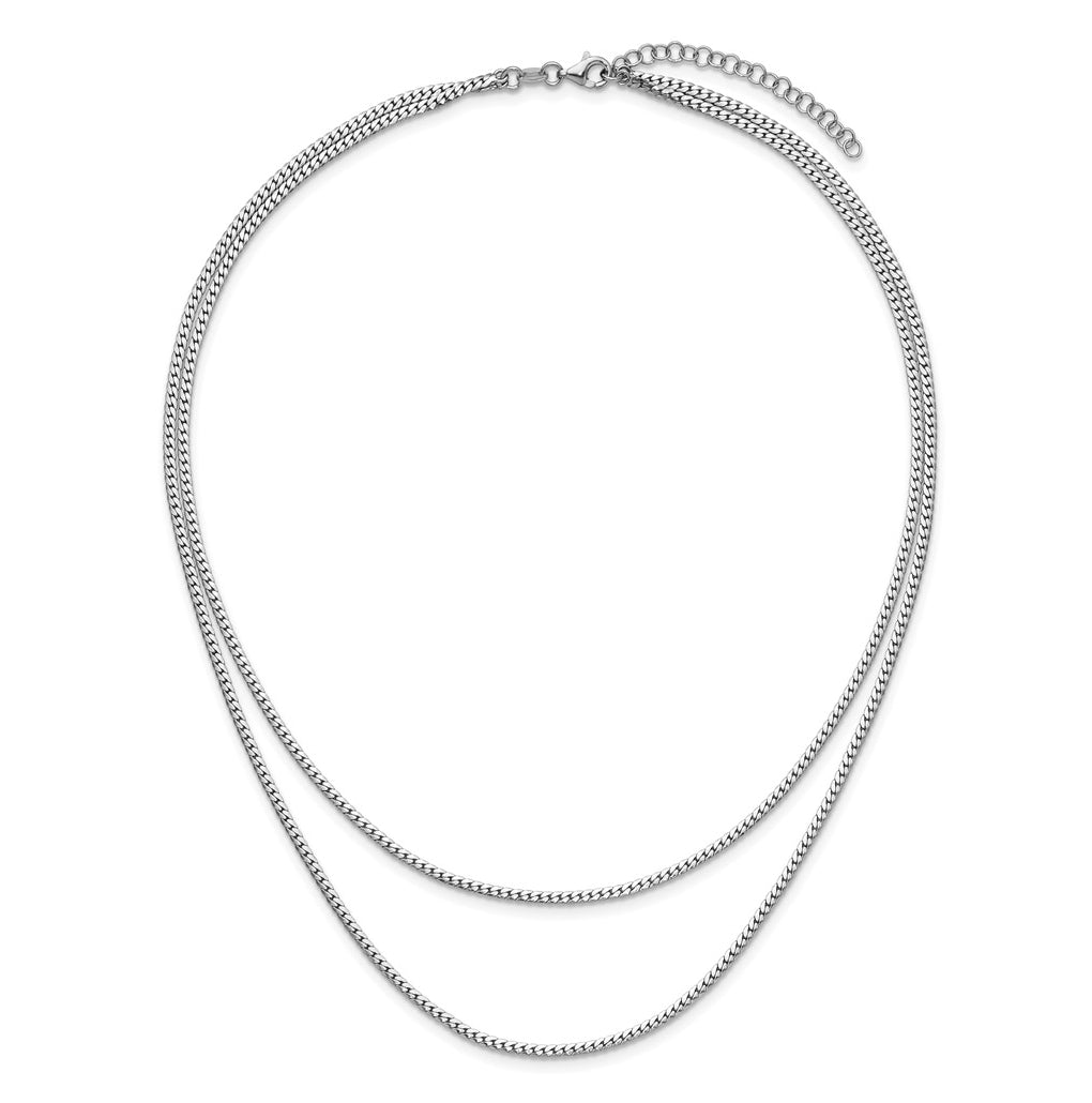 Sterling Silver RH-Plated Polished Fancy 2-strand w/2in ext. Necklace