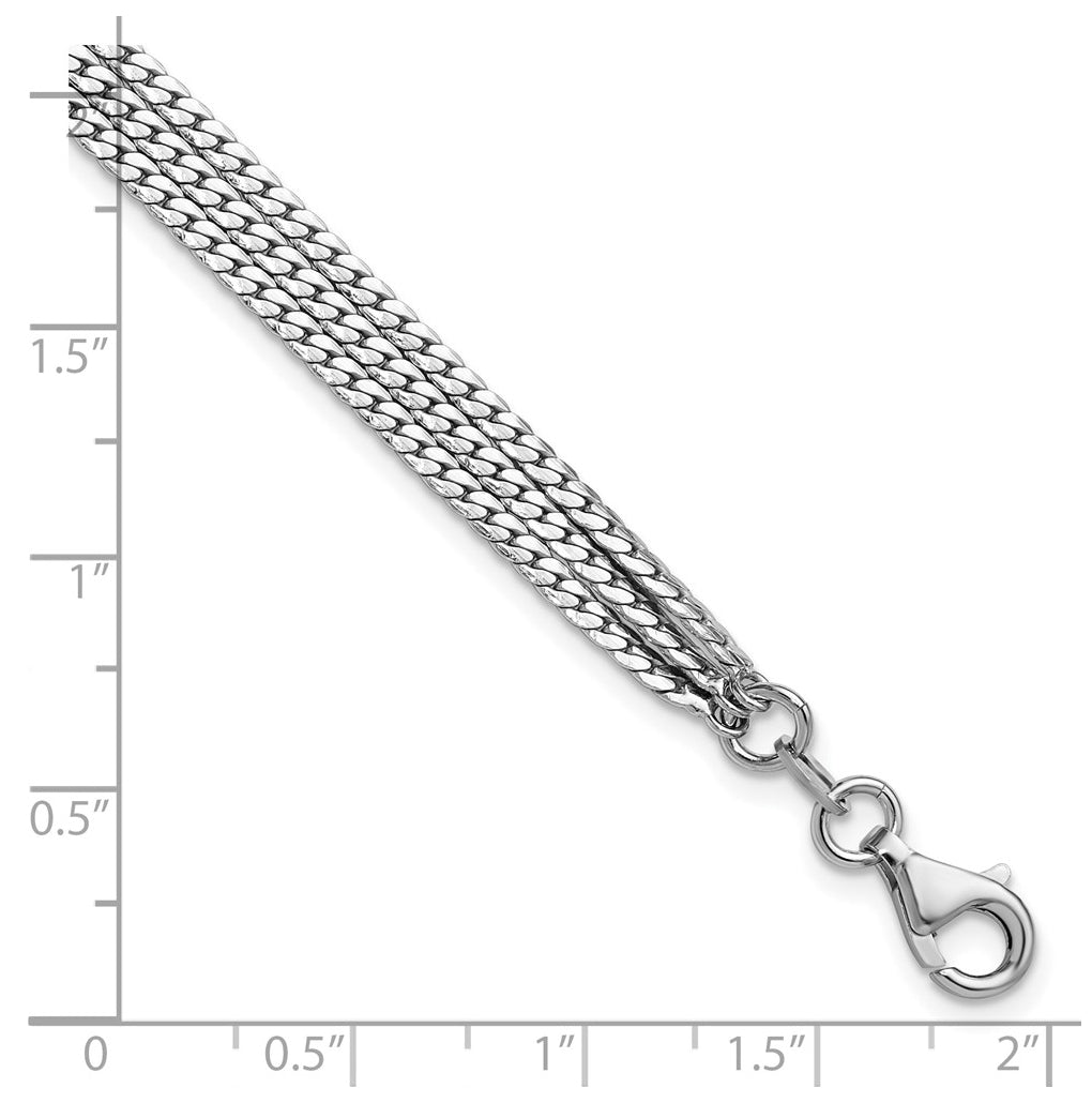 Sterling Silver RH-Plated Pol. Fancy 3-strand w/1in ext. Bracelet