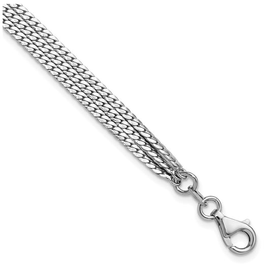 Sterling Silver RH-Plated Pol. Fancy 3-strand w/1in ext. Bracelet