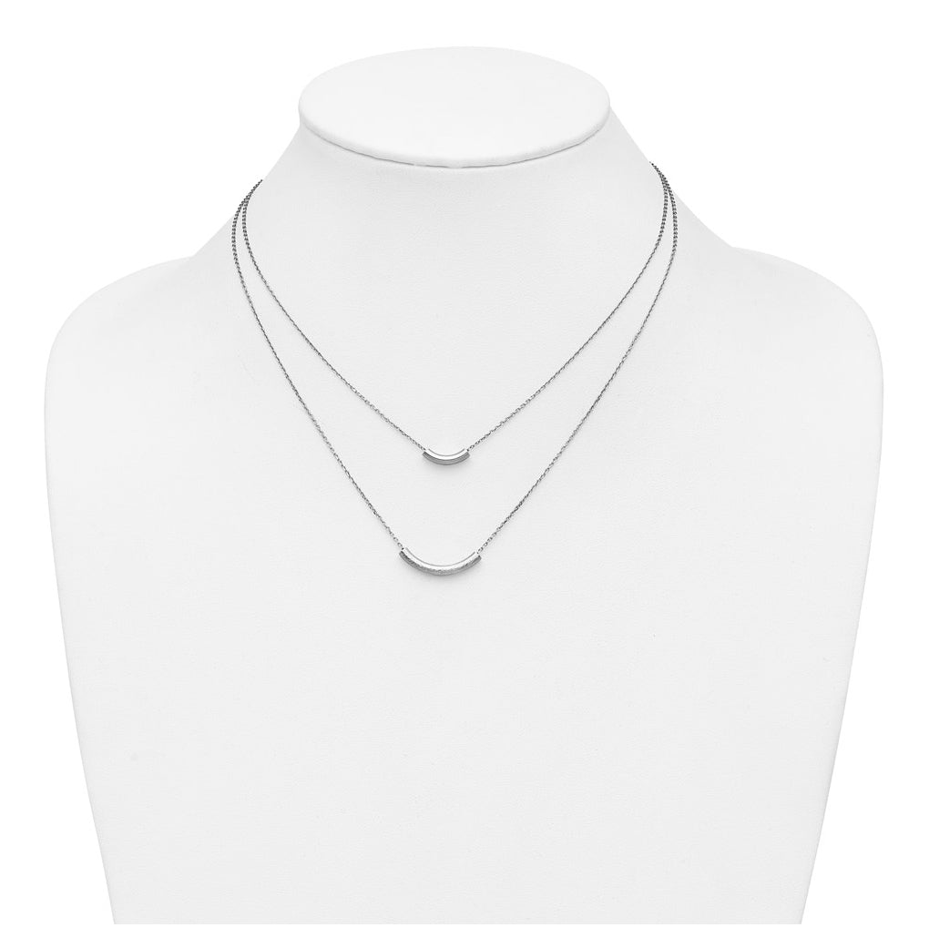 SS RH-plt Polish/Textured 2-strand Curved Bar w/2in ext. Necklace
