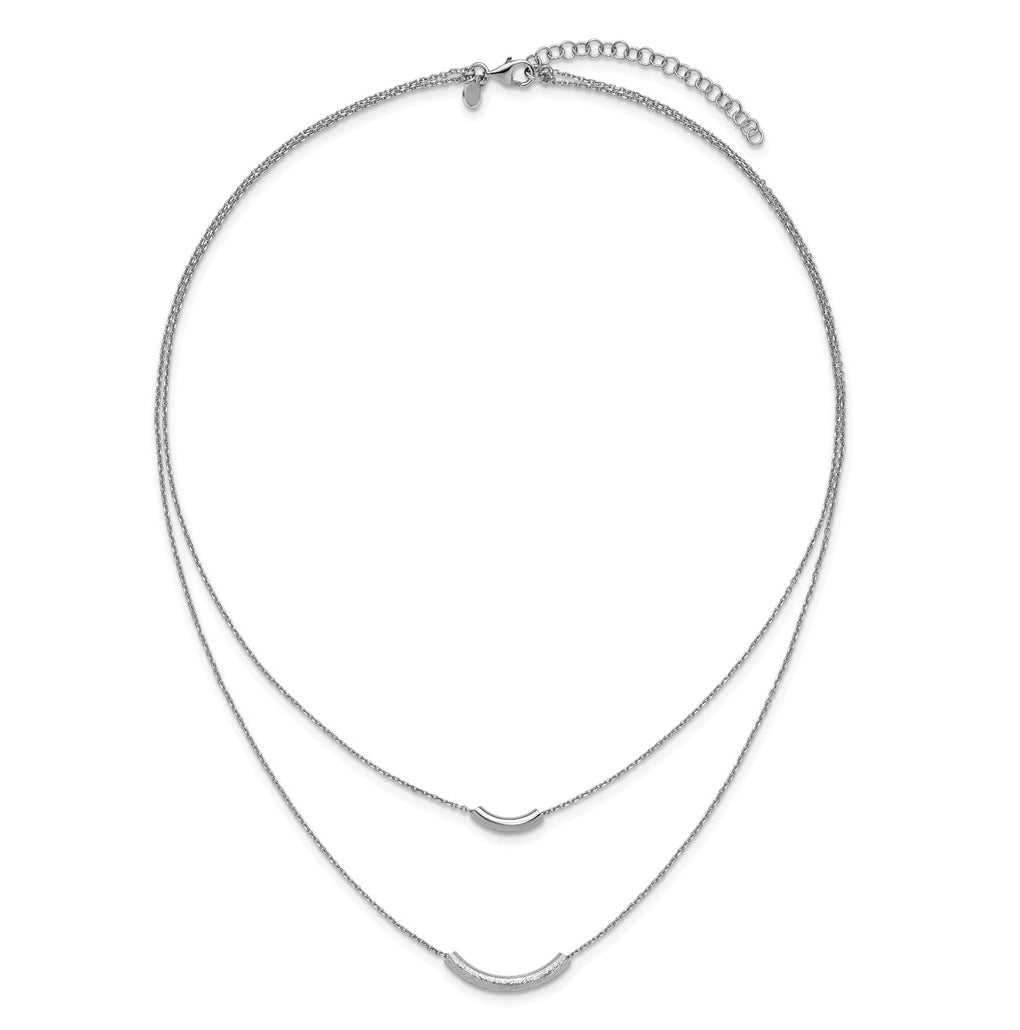 SS RH-plt Polish/Textured 2-strand Curved Bar w/2in ext. Necklace