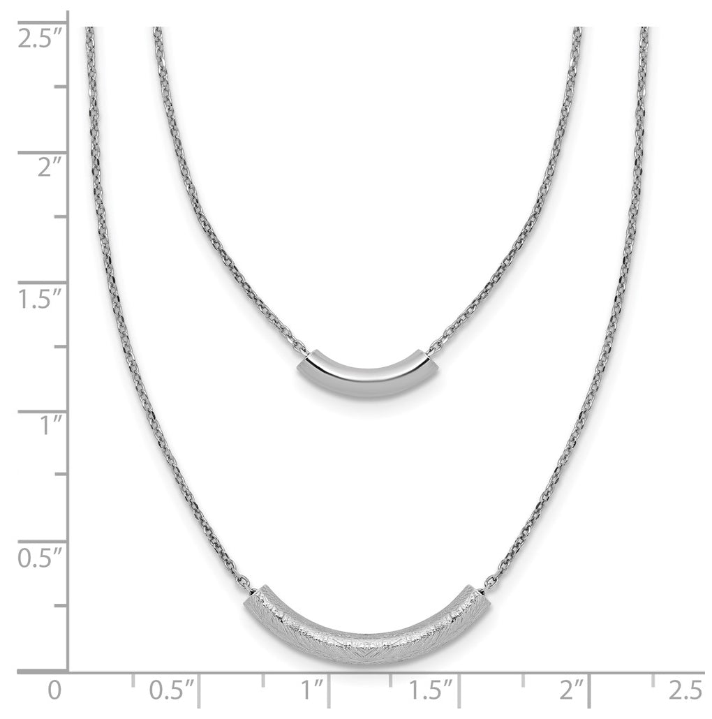 SS RH-plt Polish/Textured 2-strand Curved Bar w/2in ext. Necklace