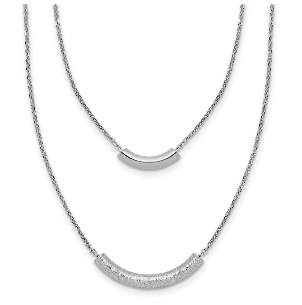 SS RH-plt Polish/Textured 2-strand Curved Bar w/2in ext. Necklace