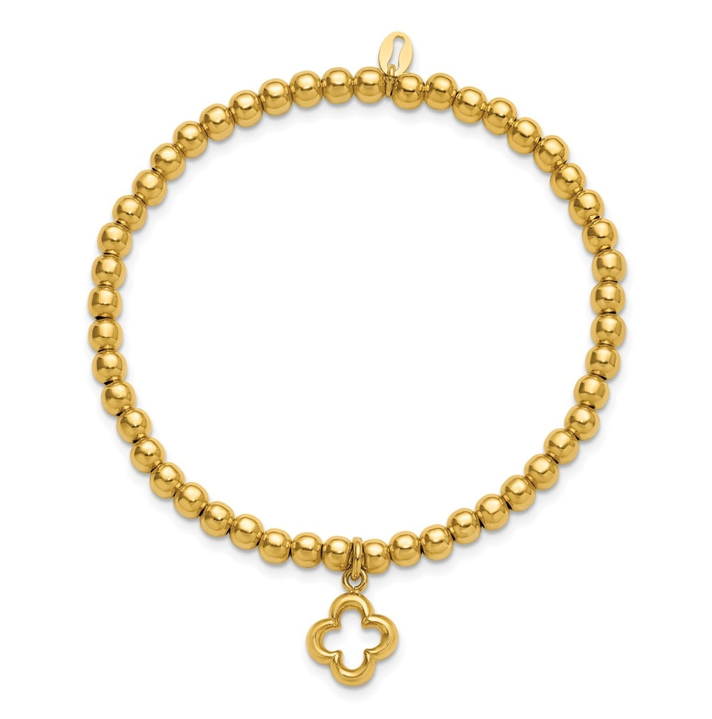 Sterling Silver Gold-tone Polished Beads w/Charm Stretch Bracelet