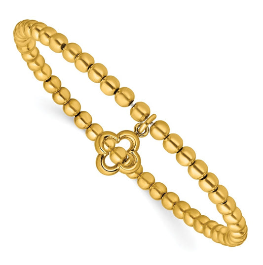 Sterling Silver Gold-tone Polished Beads w/Charm Stretch Bracelet