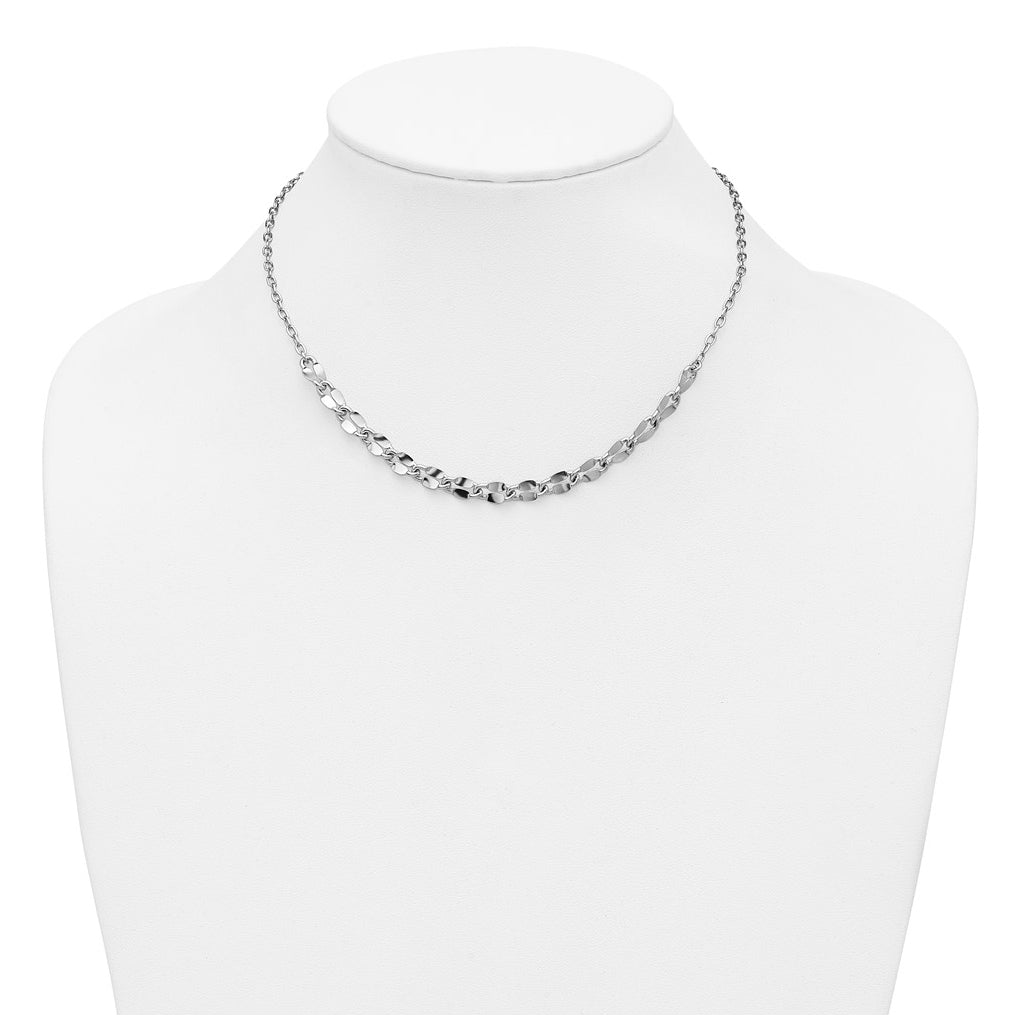 Sterling Silver RH-plated Polished Fancy Link w/2in ext. Necklace