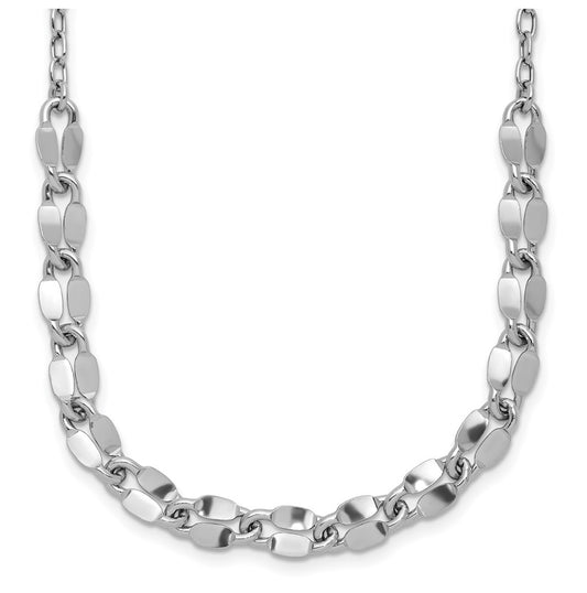 Sterling Silver RH-plated Polished Fancy Link w/2in ext. Necklace