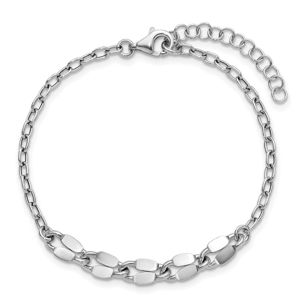 Sterling Silver RH-plated Pol. Fancy Link w/1in ext. Bracelet