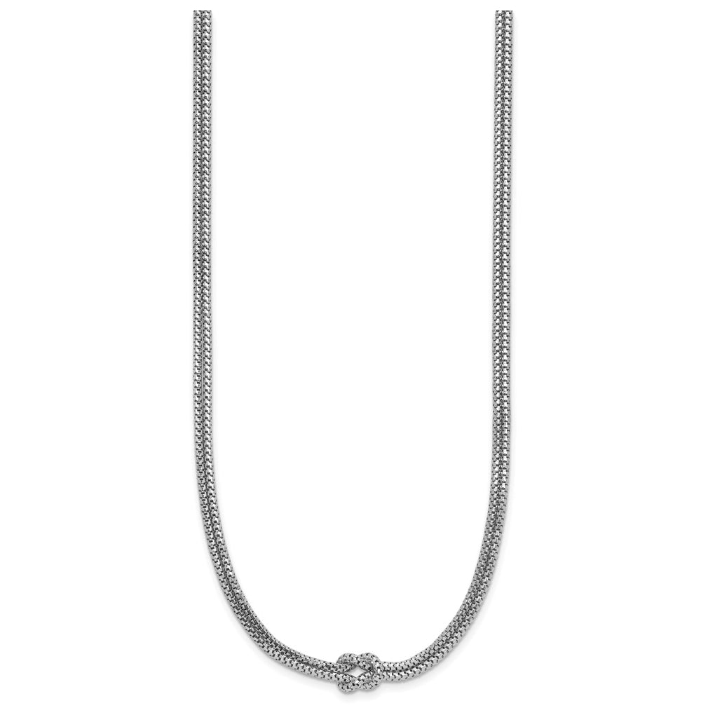 Sterling Silver RH-plat Polished 2-Strand Knot w/2in ext. Necklace