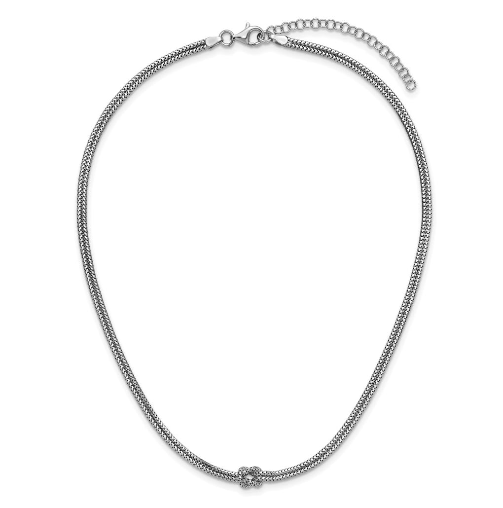 Sterling Silver RH-plat Polished 2-Strand Knot w/2in ext. Necklace
